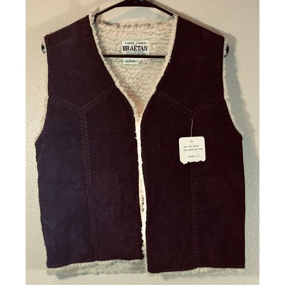 NWT Vintage Carol Cohen for Braetan 100% Leather Sherpa Lined Women's Vest Small - Picture 1 of 8